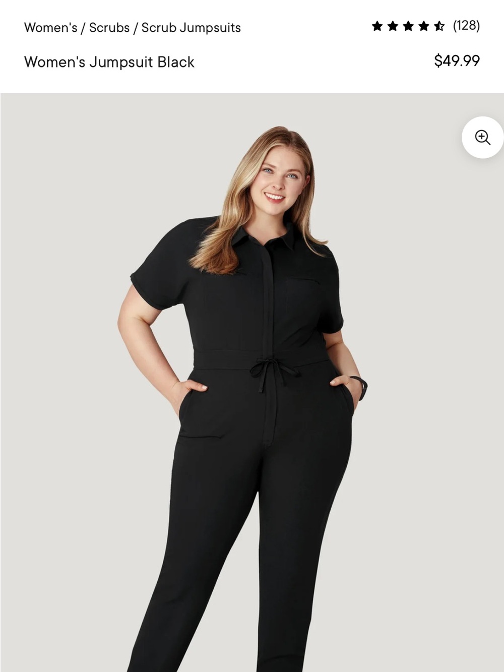 Black Short-Sleeve Utility Jumpsuit with Drawstring Waist
